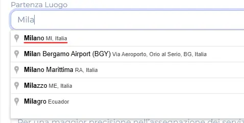 Inserisci nuovo servizio