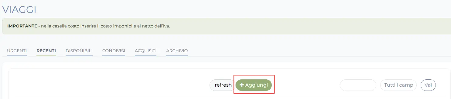 Inserisci nuovo servizio