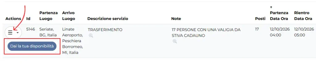 Dare la disponibilità ad un servizio